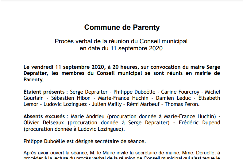 CONSEIL MUNICIPAL 11 septembre 2020