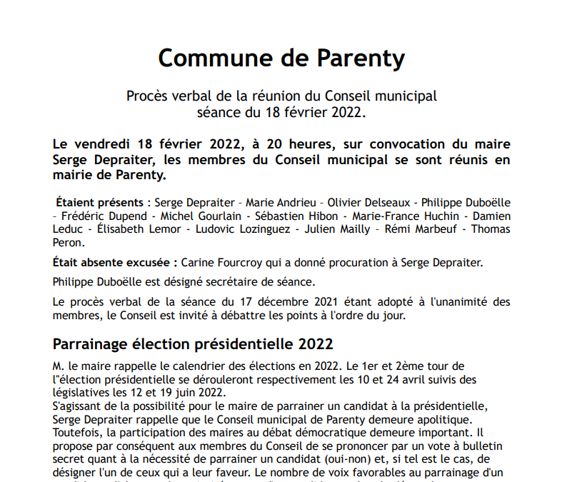 CONSEIL MUNICIPAL 18 février 2022