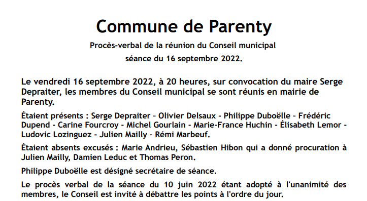 CONSEIL MUNICIPAL 16 Septembre 2022