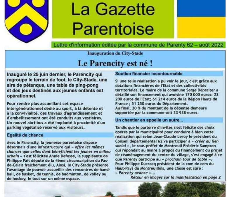 Gazette de Parenty – Août 2022