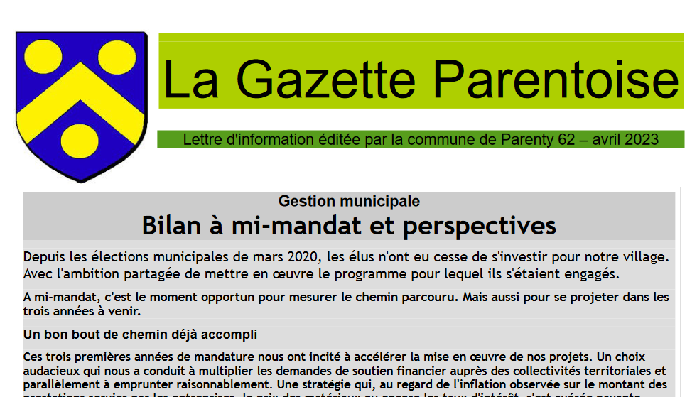 Gazette de Parenty – Avril 2023