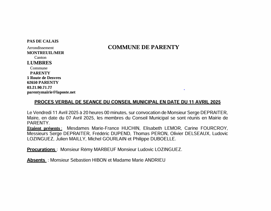 CONSEIL MUNICIPAL 11 AVRIL 2025